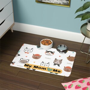Retro Cat Food Mat My Mom Loves Me Pet Food Placemat Cat Cat - No Personal
