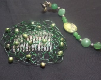 Green Pearl Bat Mitzvah Kippah & Tallit Clip Set for Synagogue
