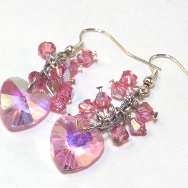 Breast Cancer Awareness Pink Earrings, Cancer Warrior Angel Swarovski Crystal Recovery Keepsake Gifts Pink Peach Hearts