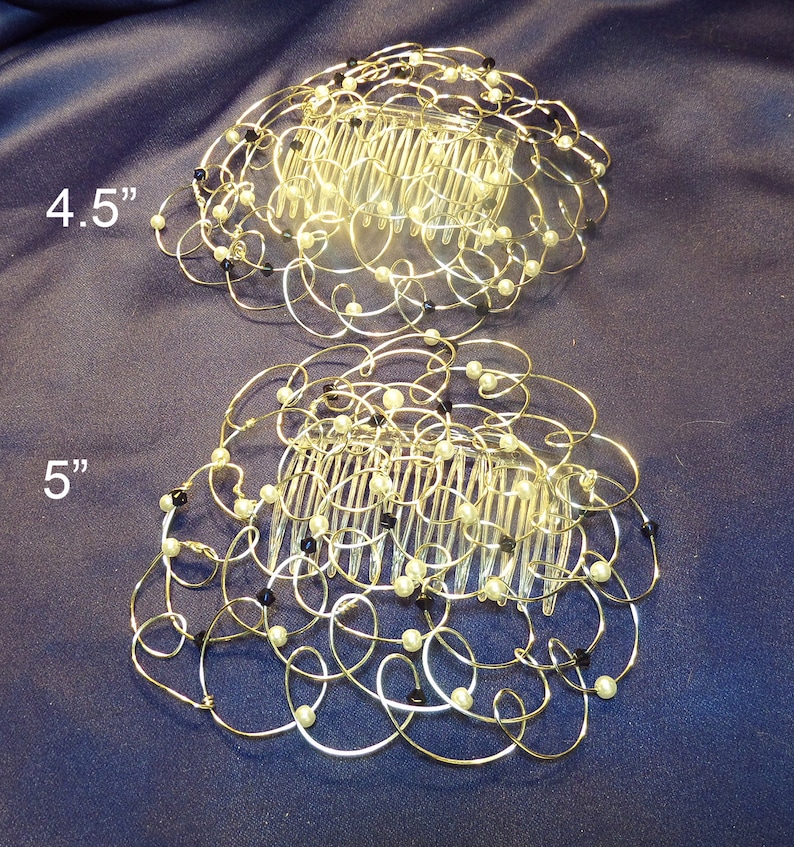 Wire Kippah, Wire Beaded Kippot, Bat Mitzvah, Yom Tov Silver White Pearls Dark Blue crystals image 2