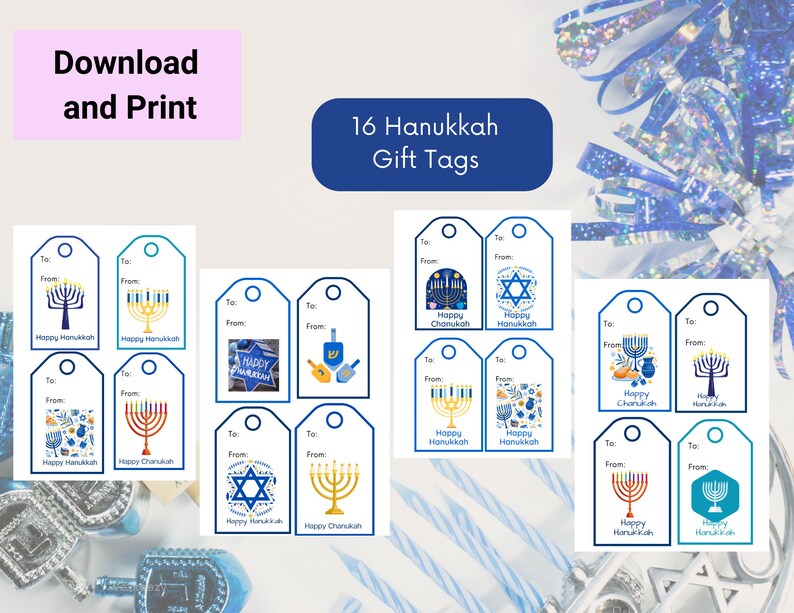 Hanukkah Gift Tags, Digital Tags, Happy Chanukah, Gift Tags image 1