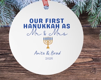 First Married Hanukkah as Mr and Mrs Ornament, Personalized 1st Married Chanukah, Custom Newlywed Gifts , Festival of Lights
