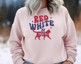 Patriotic Cat Lover Sweatshirt, Cat Mom Gift, Cat Shirt, Cat Lover Gifts for Americans, USA Red White and Blue Crewneck Sweater