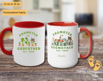 Promoted to Godmother Godfather Set Coffee Mugs, Pregnancy Announcement Set, Gifts for Mom, Gifts for Uncles, Baby Announcement TeaCups