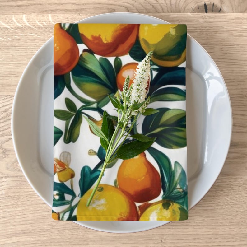 Capri Citrus Mediterranean Coastal Style Decor, Italian Fruit Cloth Napkins, Modern Coastal Dining Room Linens, Wedding Homeowner Gifts image 1