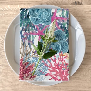 Nautical Coastal Watercolor Napkins, Sea Life Decor, Outdoor Entertaining Home Decor