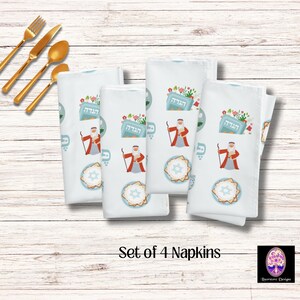 Passover Cloth Napkins with  Passover Symbols: Matzah, Hagaddah, Moses, Pesach designed by LinorStore