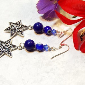 Evil Eye Earrings, Spiritual Protection Jewelry,  Star of David Jewelry, Jewish Jewelry Gifts, Magen David Earrings,