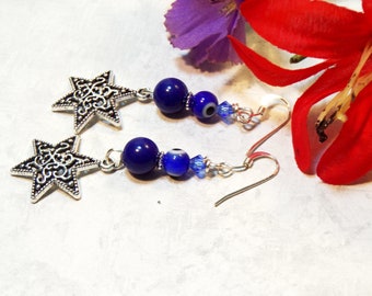 Evil Eye Earrings, Spiritual Protection Jewelry,  Star of David Jewelry, Jewish Jewelry Gifts, Magen David Earrings,