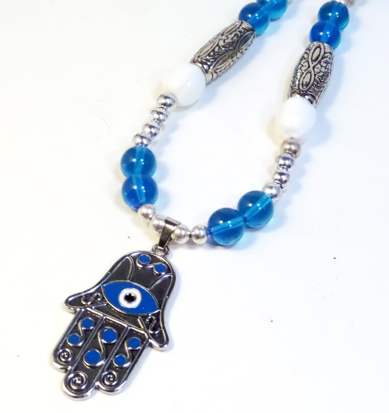 Evil Eye Necklace, Turquoise Hand of Fatima Jewelry, Symbolic Charm Necklace, Evil Eye Jewelry, Gift for Sister image 1