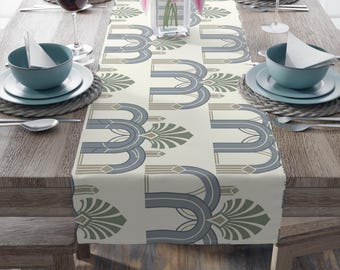 Geometric Blues Arches Table Setting , Heirloom Home Decor, Mid Century Modern Dining