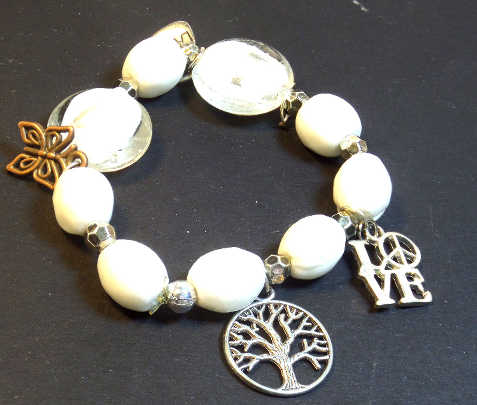 White Beaded Bracelet White Chunky 