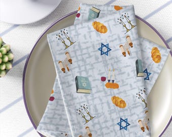 Shabbat Symbols Blue Cloth Napkins, Jewish Holiday Table Linens, Housewarming  Newlywed Gifts