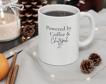 Jewish Humor Ceramic Coffee Mug, Powered by Coffee & Chutzpah, Funny Tea Lover Cup, Friends Holiday Gifts