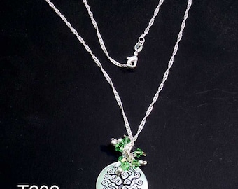 Crystal Peridot Tree of Life Necklace with Sterling Silver Chain, August Birthstone