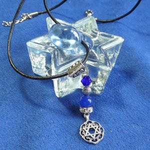 Blue Round Star of David Charm Necklace & Blue Sodalite Vintage Star Earrings