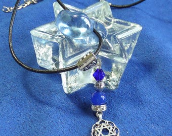 Blue Round Star of David Charm Necklace & Blue Sodalite Vintage Star Earrings