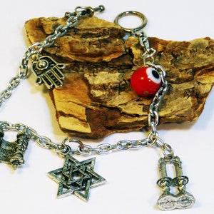 Jewish Charm Bracelet with Star of David and Shabbat Charms and Evil Eye Bead for Protection image 5