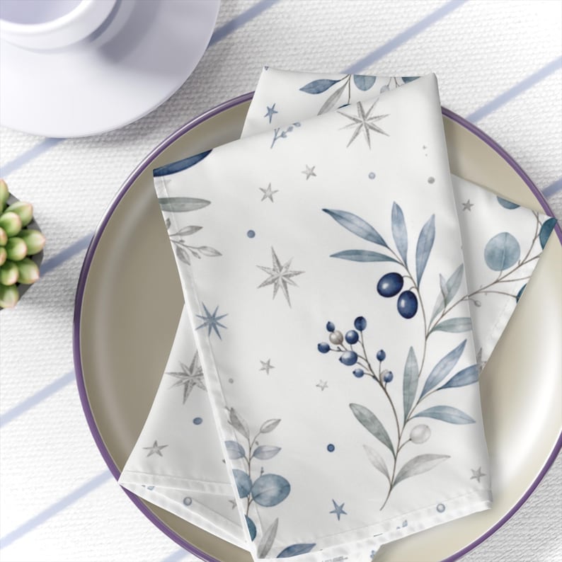 Blue Olive Winter Botanical Table Linens