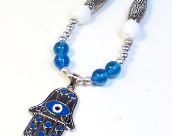 Hamsa Necklace, Turquoise Jewelry, Hand of Fatima, Necklace, Evil Eye Jewelry, Charm Necklace,  Christmas in July
