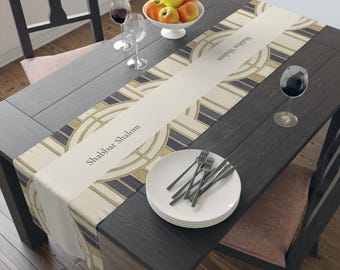 Shabbat Shalom Blue Gold Geometric Arches Neo Deco Style, Table Linens Wedding Hostess Gift