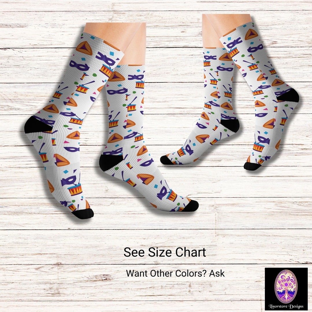Fun Purim Symbols Socks, Novelty Jewish Socks, Jewish Holidays, Sock