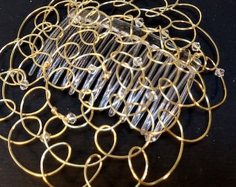 Womens Wire Beaded Kippot, Bat Mitzvah Jewish Hat Headcovering, Gold Wire