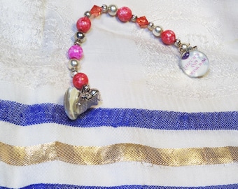 Handmade Red Beaded Pearls and Crystal Tallit clip
