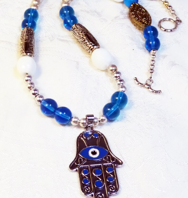 Evil Eye Necklace, Turquoise Hand of Fatima Jewelry, Symbolic Charm Necklace, Evil Eye Jewelry, Gift for Sister image 4