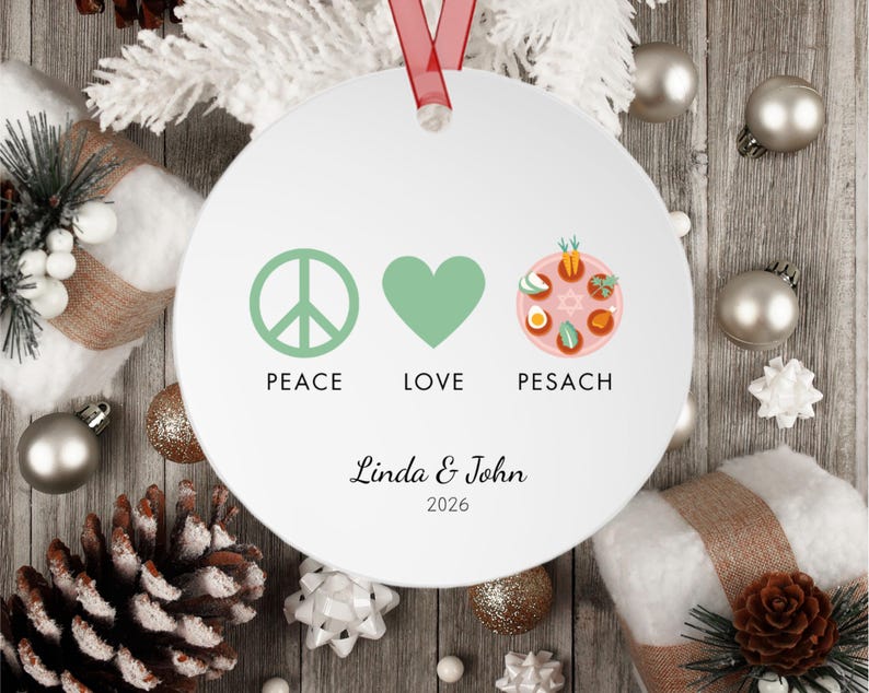 Peace Love Pesach Funny Passover Ornament Keepsake, Symbolic Jewish Holiday Home Décor PL_Grn