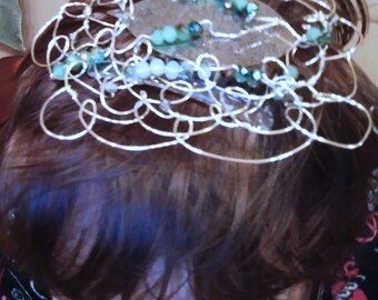 Womens Kippot - Womens kippah - Wire Beaded Kippah - Bat Mitzvah - Chapel Cap - Silver Leaf with Green Crystals
