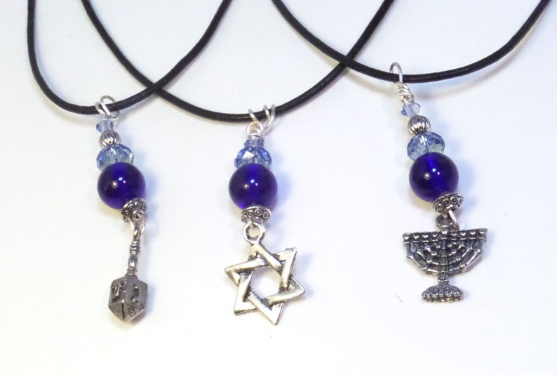 Hanukkah Necklace on Black Cord Chanukah Gifts image 0