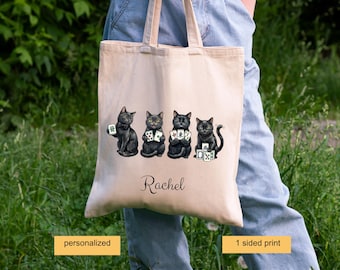 Mah Jong Cats Personalized Cotton Canvas Tote Bag, Mahj Club Gifts, I crak Myself Up