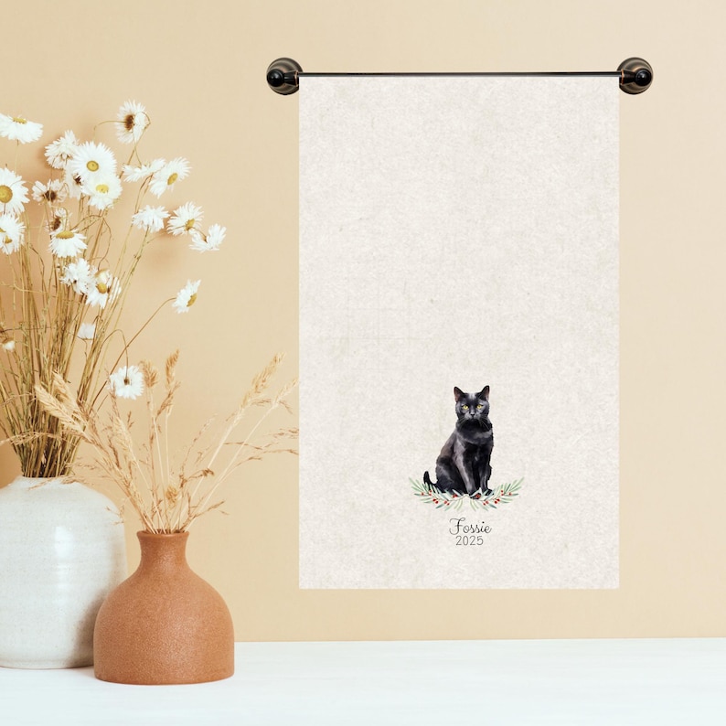 Personalized Cat Breed Tea Towels, Kitchen Decor, Cat Lovers Gifts, Pet Adoption, Black Cat Memorial afbeelding 1