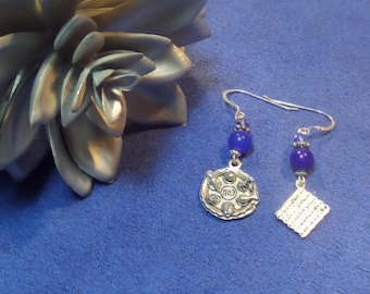 Matzah & Seder Earrings, Passover Jewelry, Seder Hagadah Earrings, Sodalite Blue Jewish Gifts