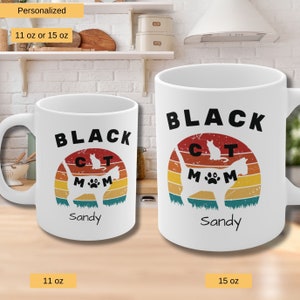 Funny Black Cat Mom Retro Sunset Coffee Mug, Ceramic Mug, Coffee Lovers Gifts, Cat Mama Gifts, Cat Lovers Gifts, Black Cat Gifts p_15oz