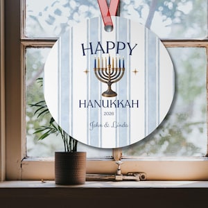 Personalized Hanukkah Ornament 2026, Custom Chanukah Blue Striped Keepsake, Friend Holiday Gifts