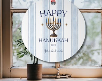 Personalized Hanukkah Ornament 2026, Custom Chanukah Blue Striped Keepsake, Friend Holiday Gifts