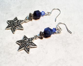 Star of David Jewelry - Jewish Earrings - Magen David Earrings - Blue tiger Eye - Judaism Crystal