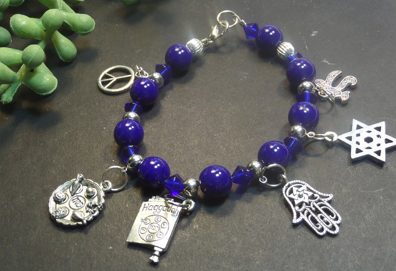 Blue Beaded Passover Charm Bracelet, Star of David, Seder Hostess Gifts, Jewish Jewelry for Mom, Grandma Gifts image 5