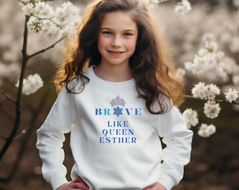 Purim Brave Like Queen Esther Sweater, Megillah Reading, Jewish holiday shirt, Crewneck Sweaters, Jewish Apparel, Purim Schpiel