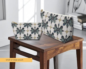 Bat Mitzvah Blue Floral Coastal Cosmetic Pouch, Coastal Blue and White Chinoiserie Elegant Travel Accessory Tote Bags