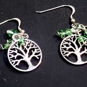 Crystal Tree of Life Earrings, Birthstone Jewelry, Birthday Gifts, August Birthdays Peridot Bicone Crystals Sterling Silver afbeelding 1