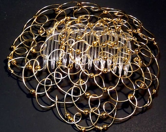 Wire Kippah, Womens Kippah, Synagogue Hat, Womans Kippot, Keepsake Kippot- Gold Wire Gold Beads 5"