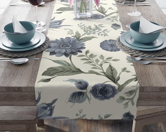 Blue Sage Floral Table Linens, Botanical Modern Heirloom Home Decor, Wedding Gifts