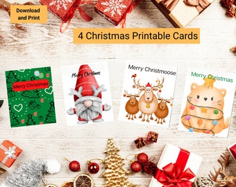 Christmas Cards, Christmas Holiday, Printable Greeting Cards, Digital Greeting Cards, Digital Cards, Bundle of 4