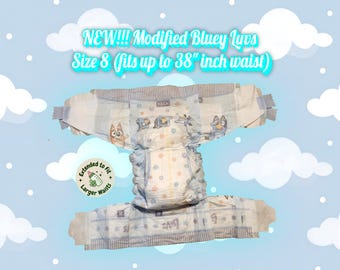 NEW!!! Modified Bluey Luvs Size 8 (fits up to 38" inch waist)