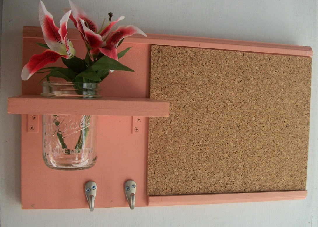 Pretty in Pink Wall Shelf Cork Bulletin Board Message Center Etsy