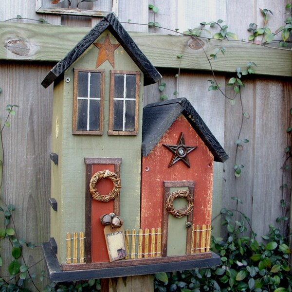 Primitive Folk Art Double Country Birdhouse