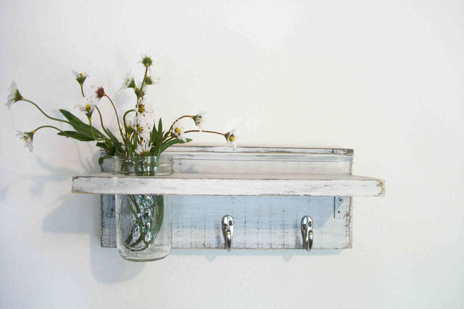 Wood French Country Wall Shelf Hooks Faded Linen Shabby Chic Etsy